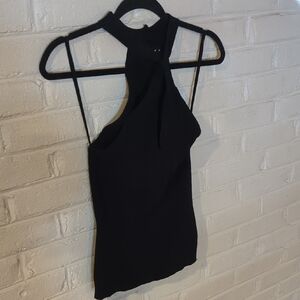 Olivaceous Elegant Black Halter Top